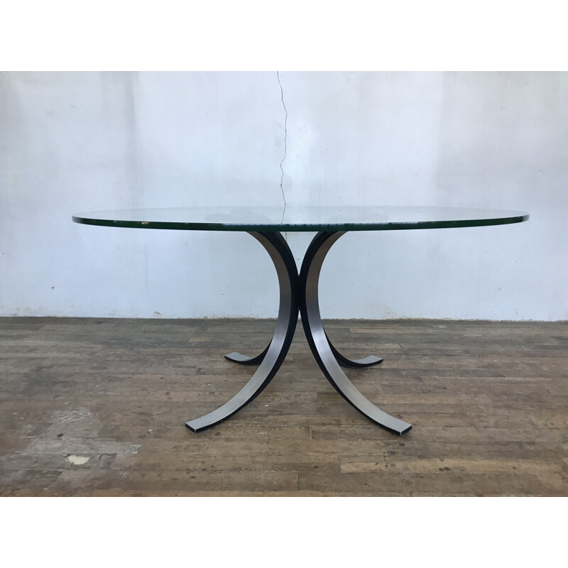 Italian vintage table in glass, Osvaldo Borsani for TECNO 1970