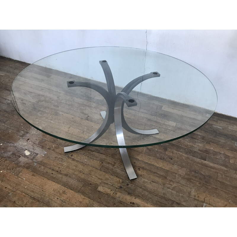 Italian vintage table in glass, Osvaldo Borsani for TECNO 1970