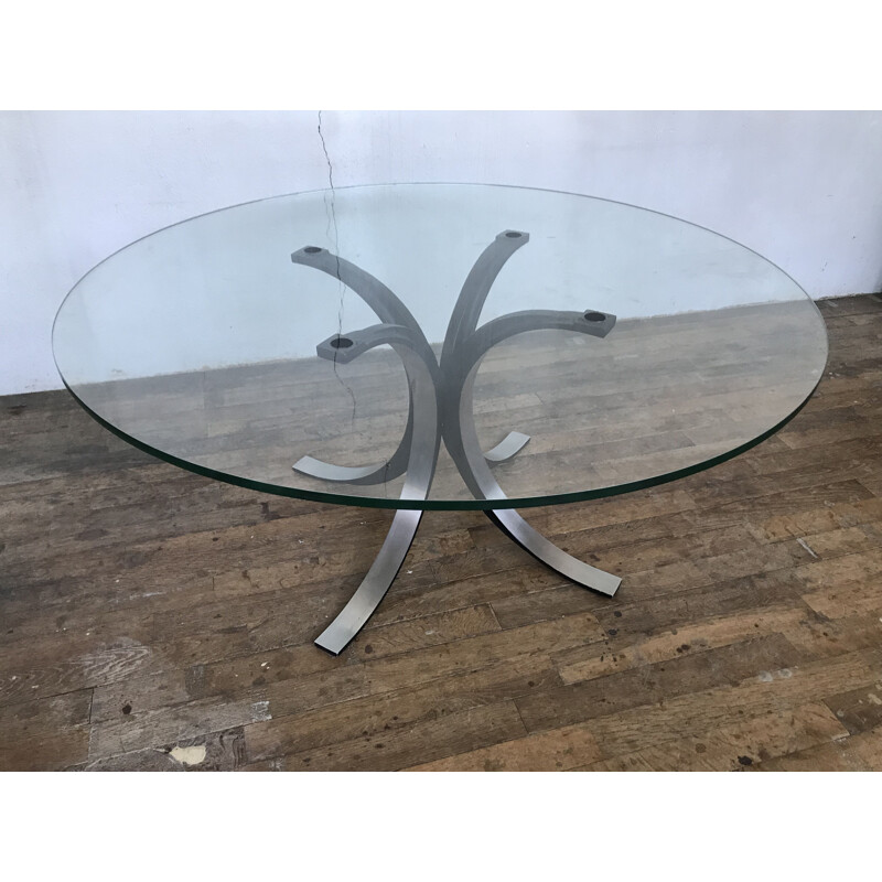 Italian vintage table in glass, Osvaldo Borsani for TECNO 1970