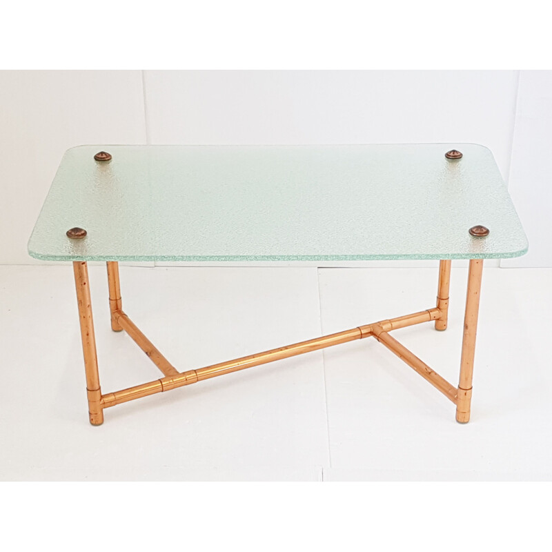 Vintage copper and glass coffee table, 1950