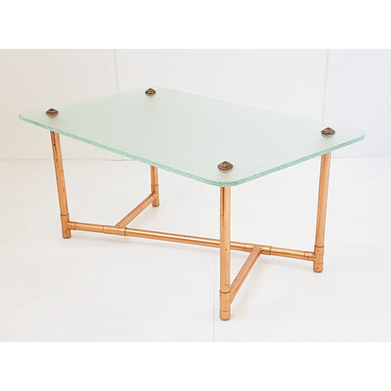 Vintage copper and glass coffee table, 1950