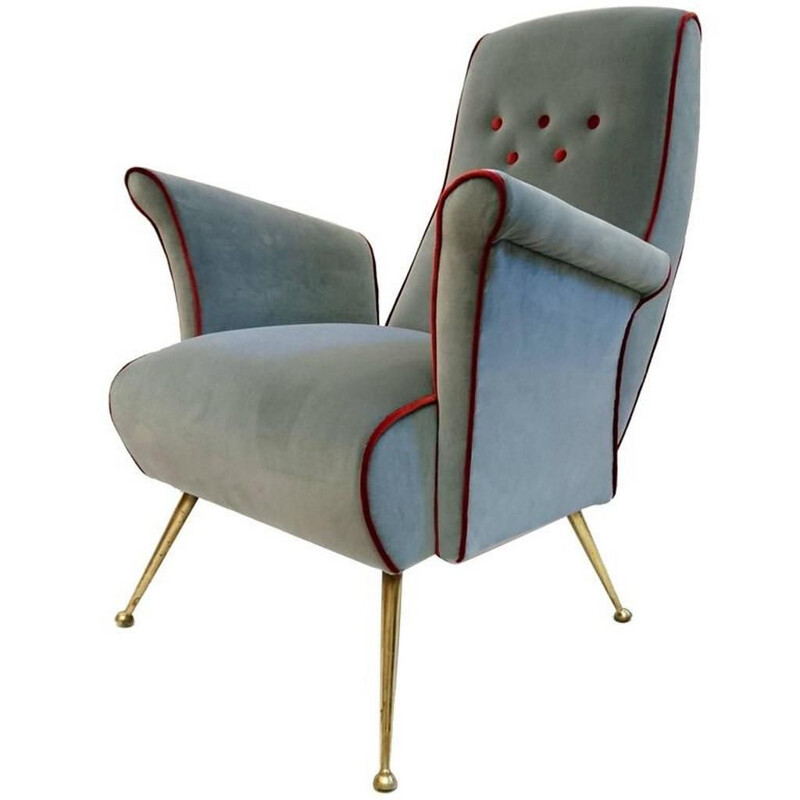 Italian grey velvet vintage Armchair 1950