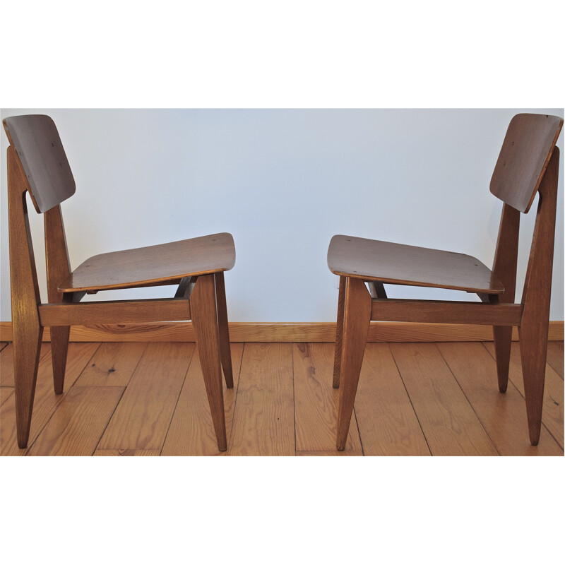 Marcel Gascoin vintage C chair in oak, ARHEC 1950s