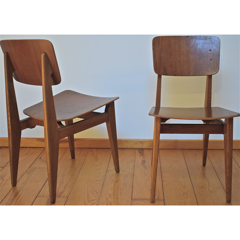 Marcel Gascoin vintage C chair in oak, ARHEC 1950s