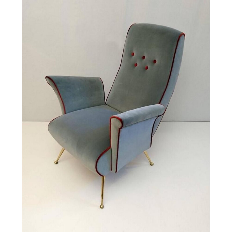 Fauteuil vintage en velours gris italien 1950