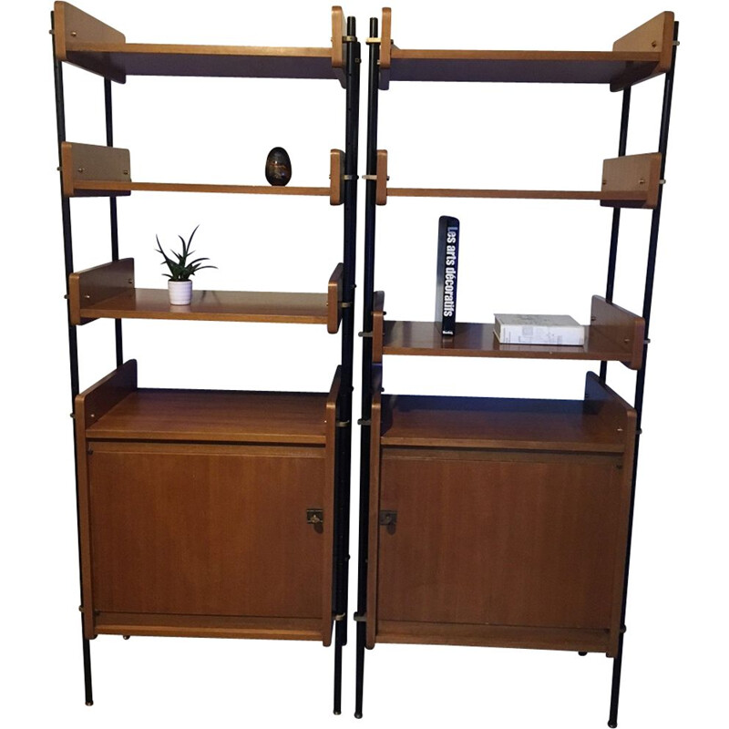 Set of 2 vintage mural bookcases by Pierre and Camile David for Polymeubles