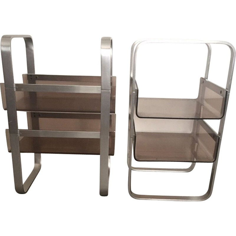 Set of 2 Vintage Plexiglas & metal side tables