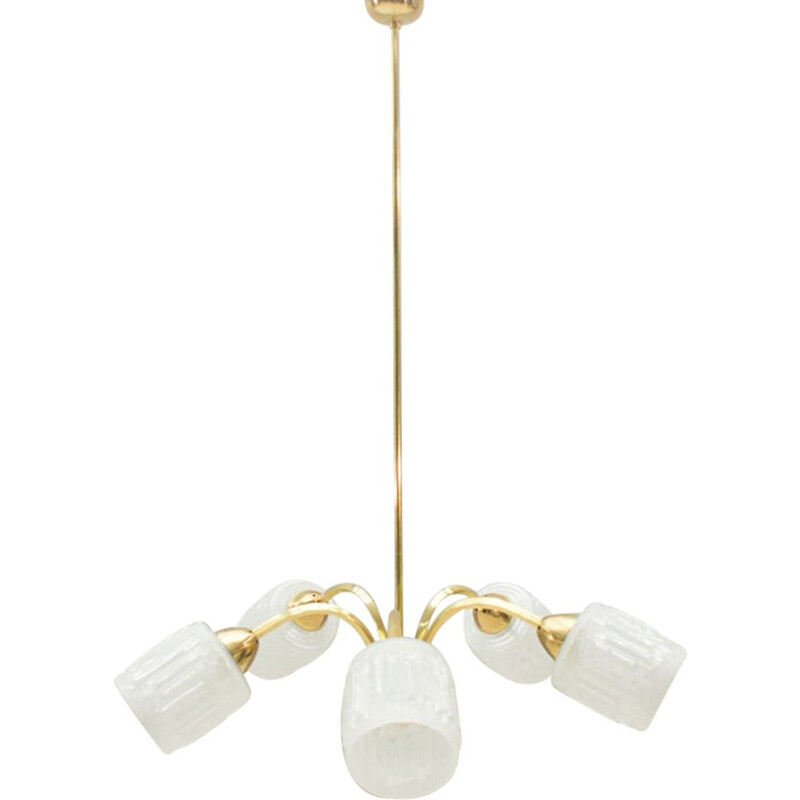 Vintage Golden Orbital Chandelier with 5 Arms 1960