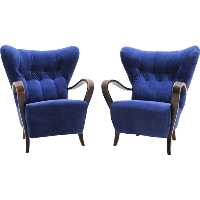 Pair of vintage blue Wing Chairs 1930