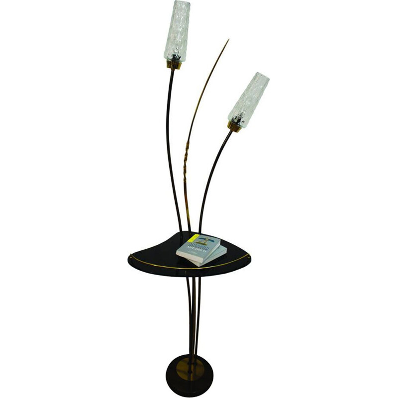 Elegant Italian brass floor lamp with tablet, 1950s