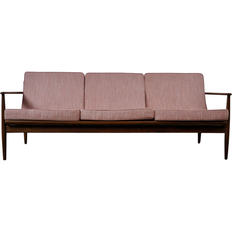 Vintage teak Scandinavian pink sofa 1960
