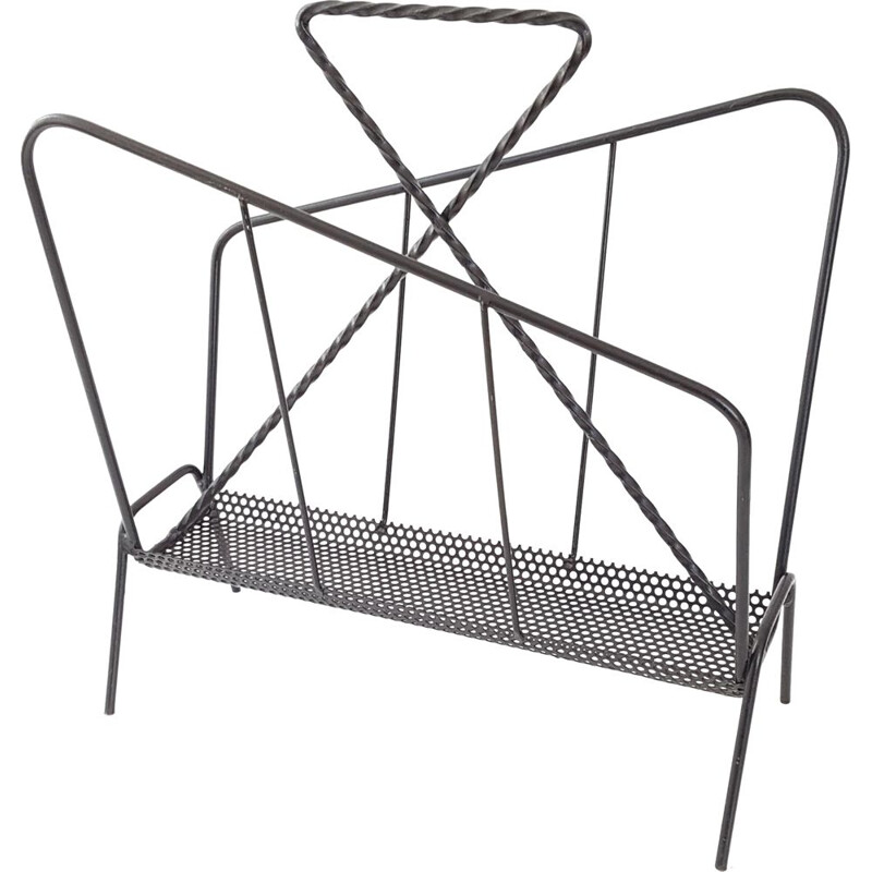 Vintage perforated magazine rack in metal