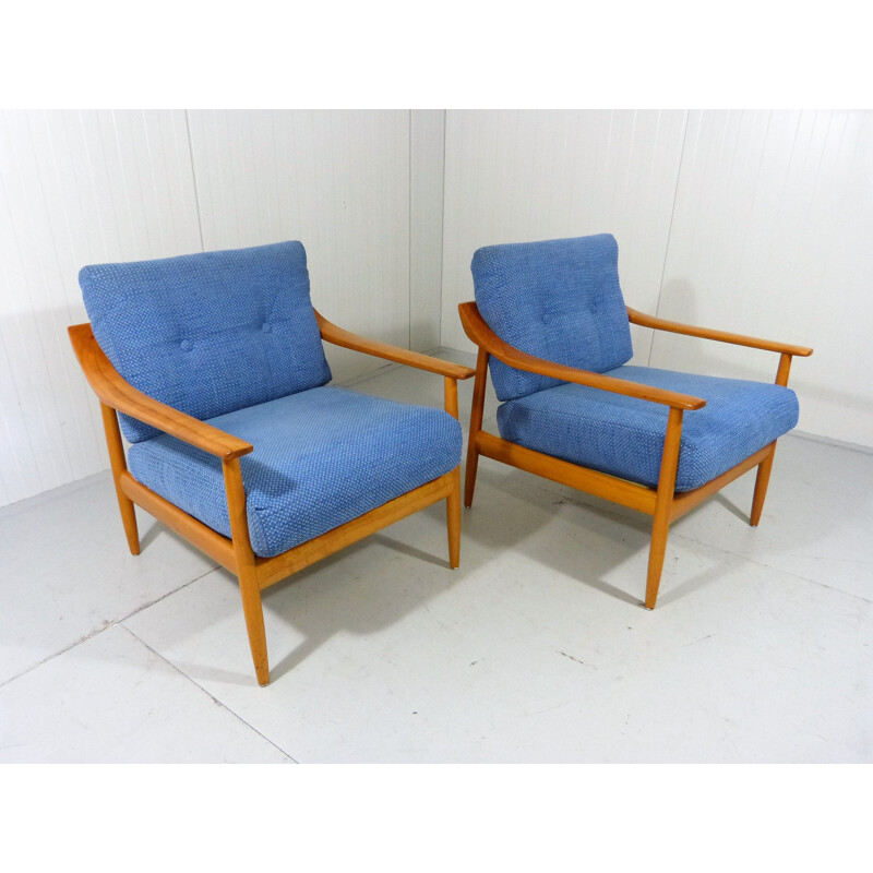 Paire de fauteuils vintage bleus par Wilhelm Knoll 1960
