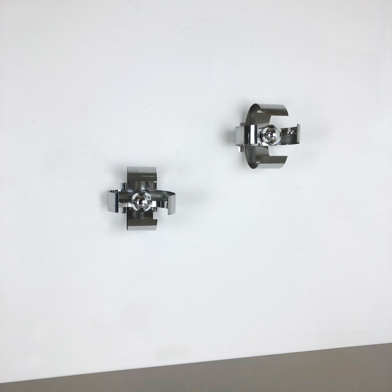 Set of 2 german Atomic sputnik chromed wall metal lights
