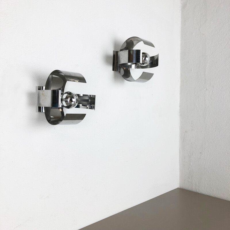Set of 2 german Atomic sputnik chromed wall metal lights