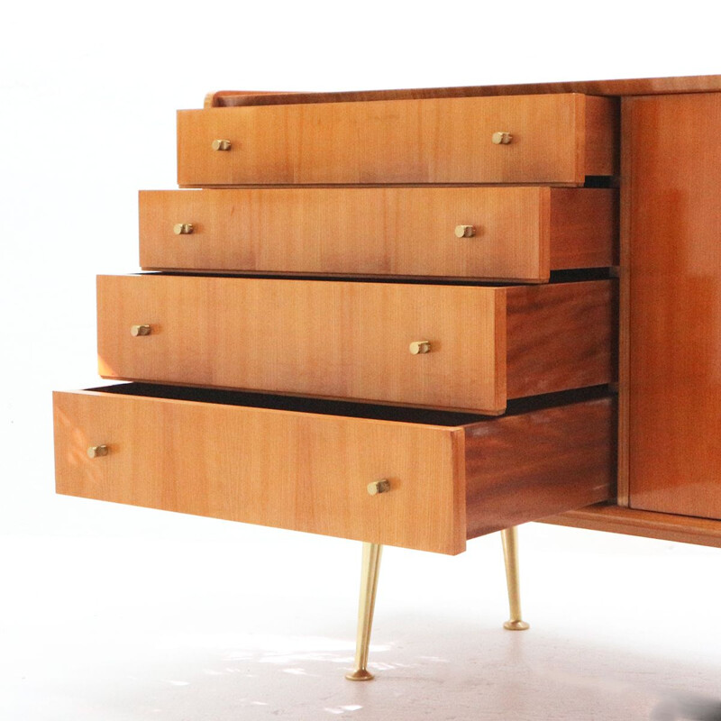 Gorgeous 1950s Italian Modern Sideboard, Cherrywood and Brass