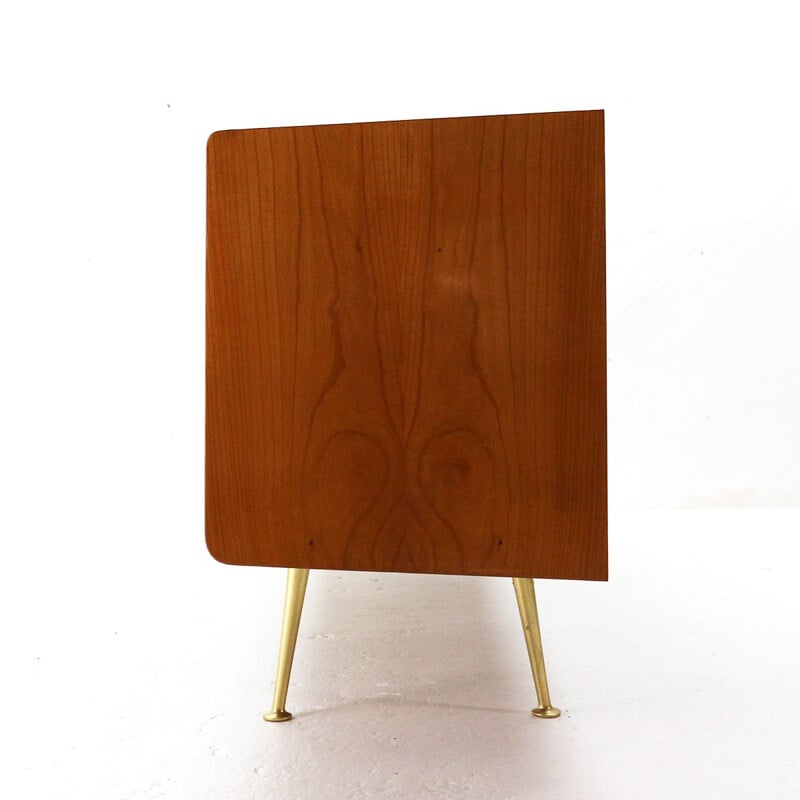 Gorgeous 1950s Italian Modern Sideboard, Cherrywood and Brass