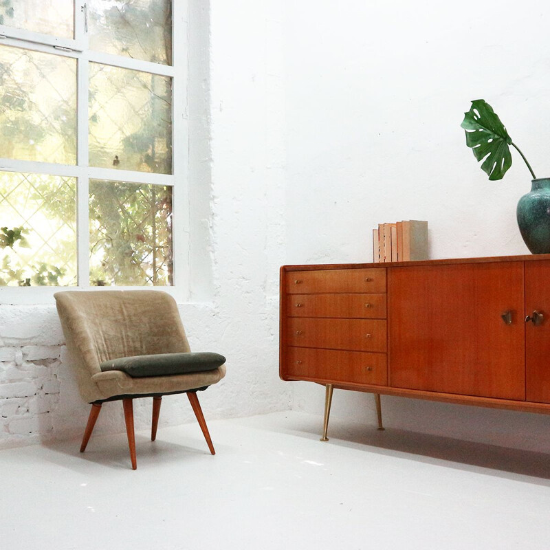 Gorgeous 1950s Italian Modern Sideboard, Cherrywood and Brass