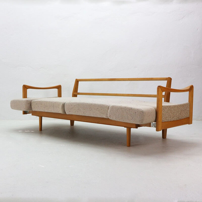 Vintage beechwood sofa bed with extensions 1970 