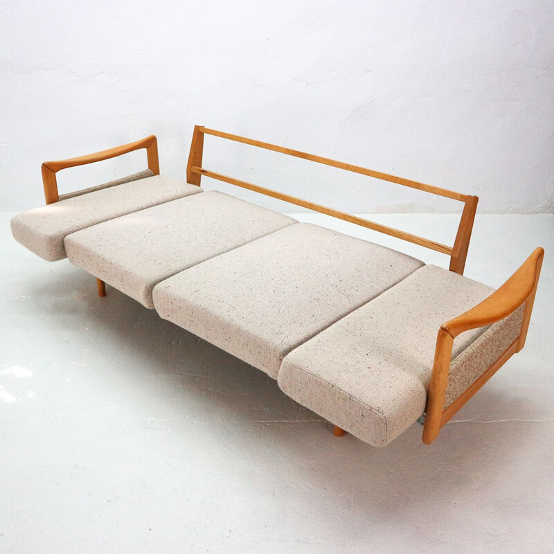 Vintage beechwood sofa bed with extensions 1970 