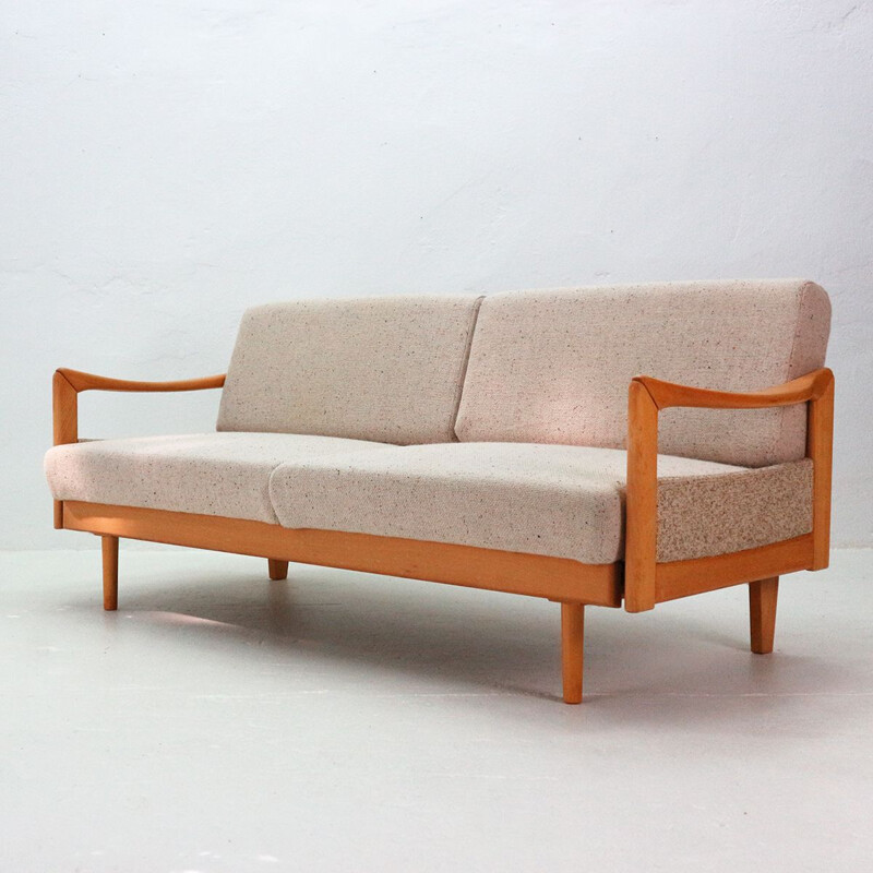 Vintage beechwood sofa bed with extensions 1970 