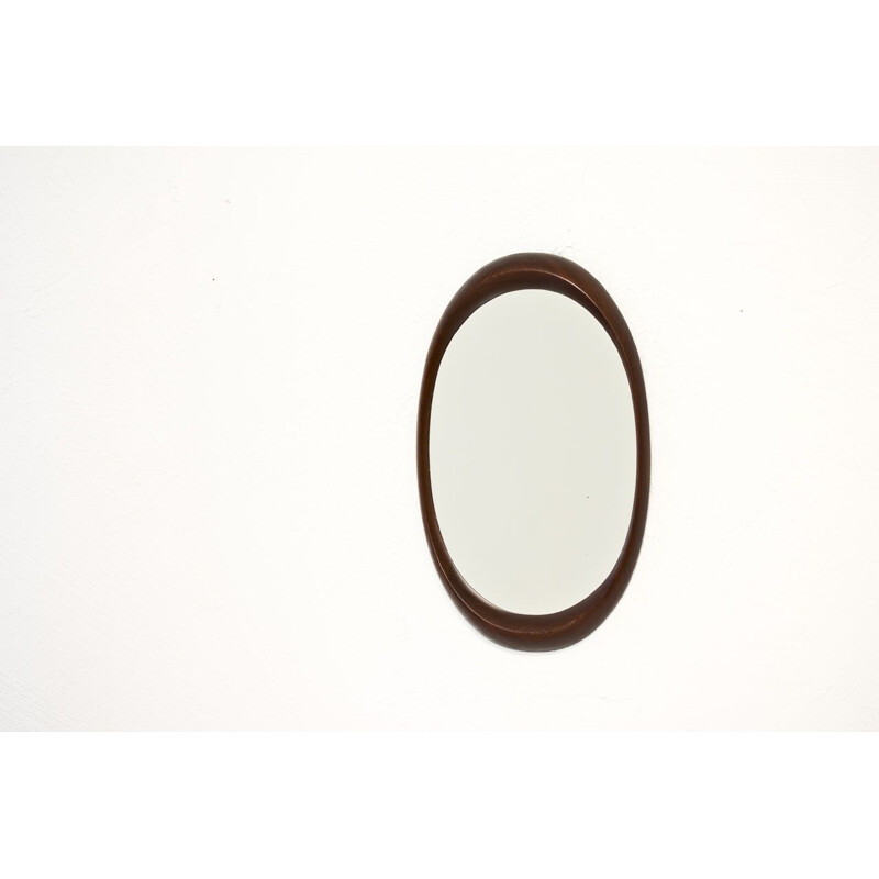 Vintage wooden oval mirror