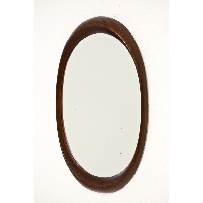 Vintage wooden oval mirror