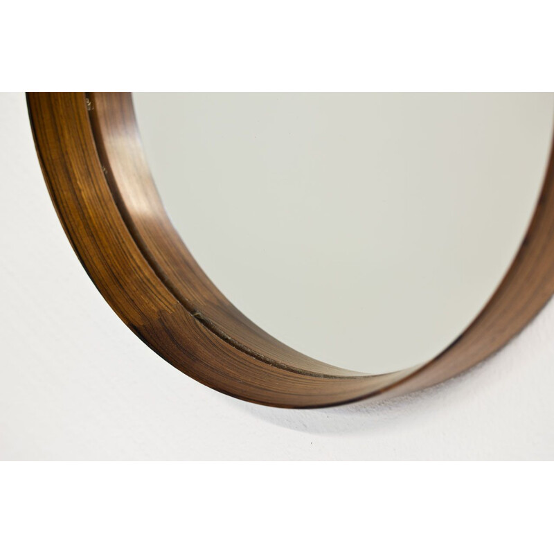 Vintage round mirror in rosewood by Uno & Östen Kristiansson for Luxus