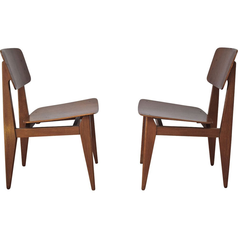 Marcel Gascoin vintage C chair in oak, ARHEC 1950s