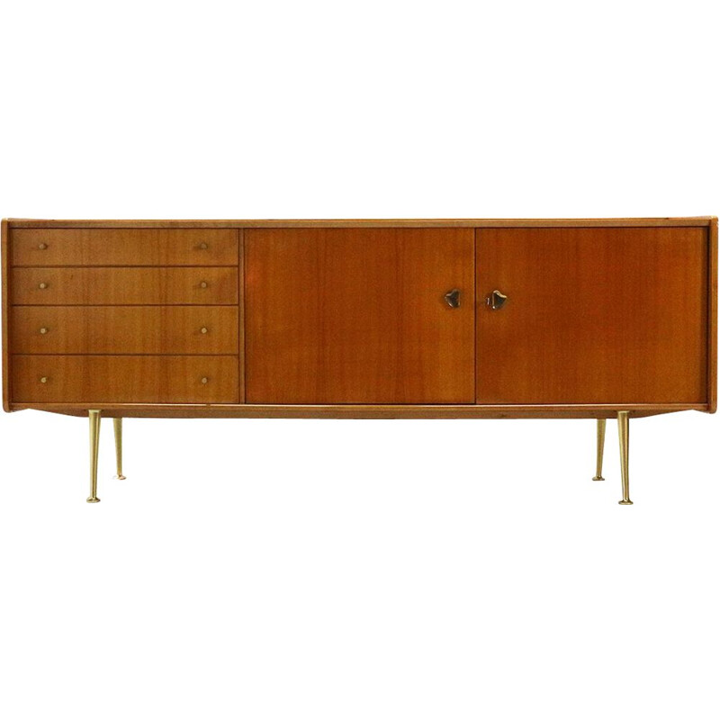 Gorgeous 1950s Italian Modern Sideboard, Cherrywood and Brass