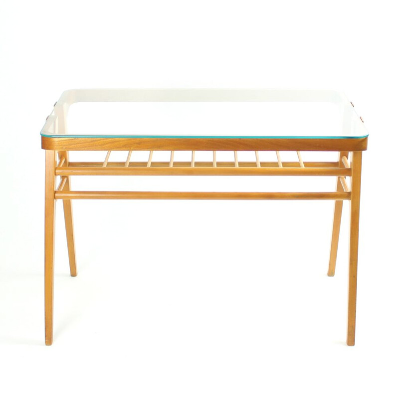Vintage Czech coffee table in bentwood and glass by Tatra