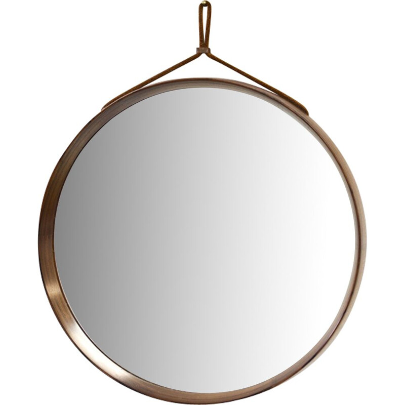 Vintage round mirror in rosewood by Uno & Östen Kristiansson for Luxus