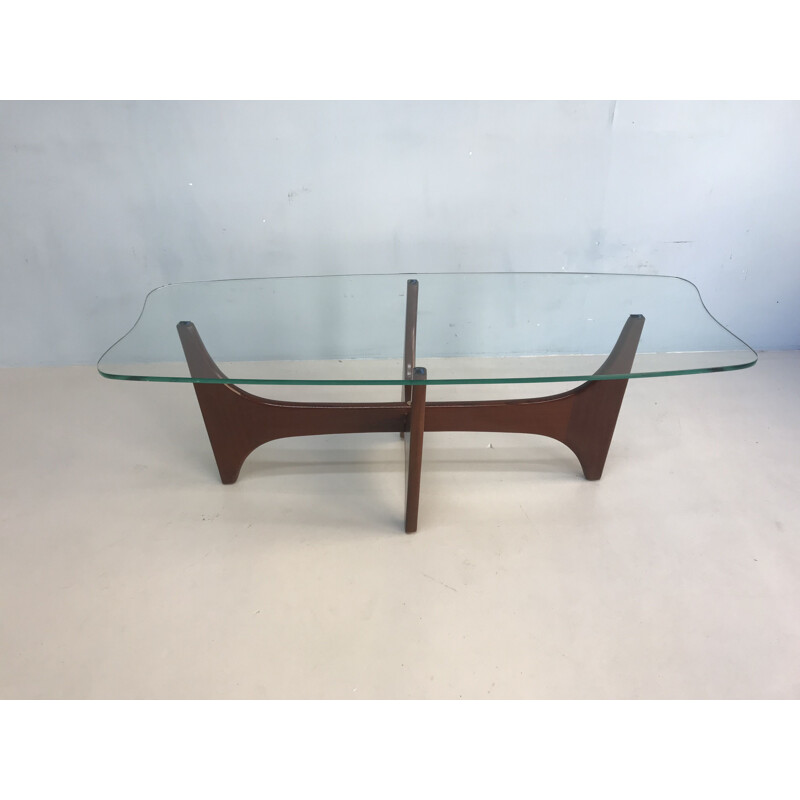 Table basse vintage avec plateau en verre par G-Plan