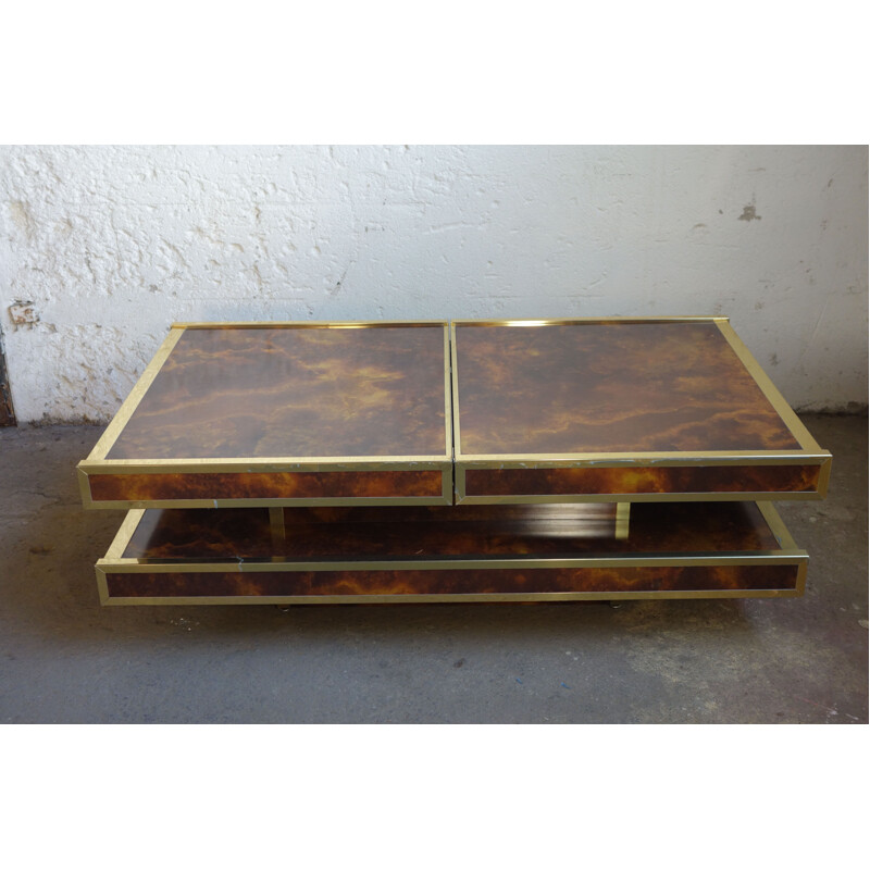 Coffee table and bar in faux burl wood 1970s 