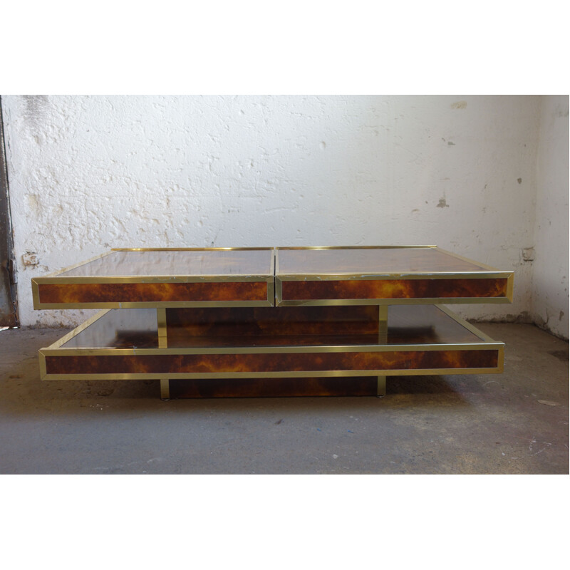 Coffee table and bar in faux burl wood 1970s 