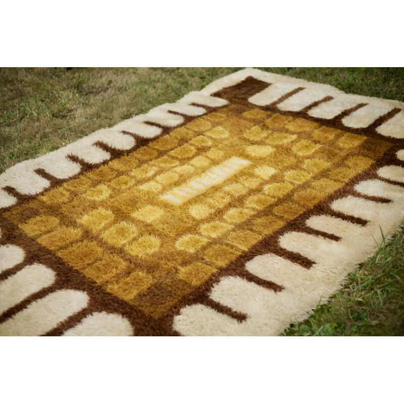 Grand tapis scandinave vintage en laine type Rya