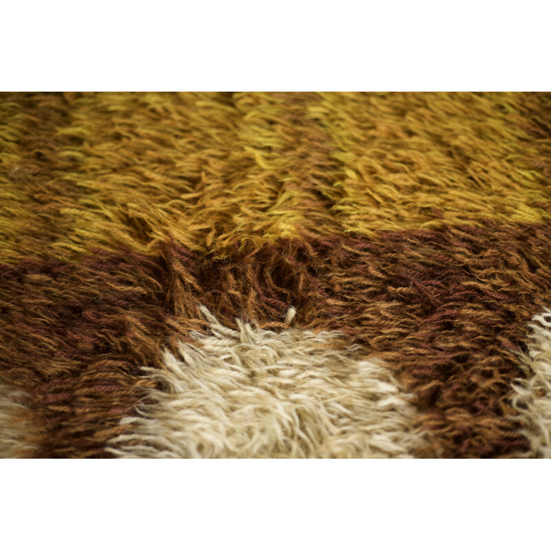 Grand tapis scandinave vintage en laine type Rya