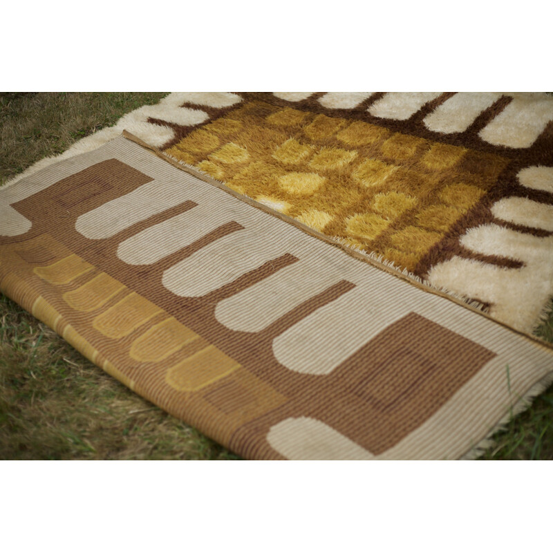 Grand tapis scandinave vintage en laine type Rya