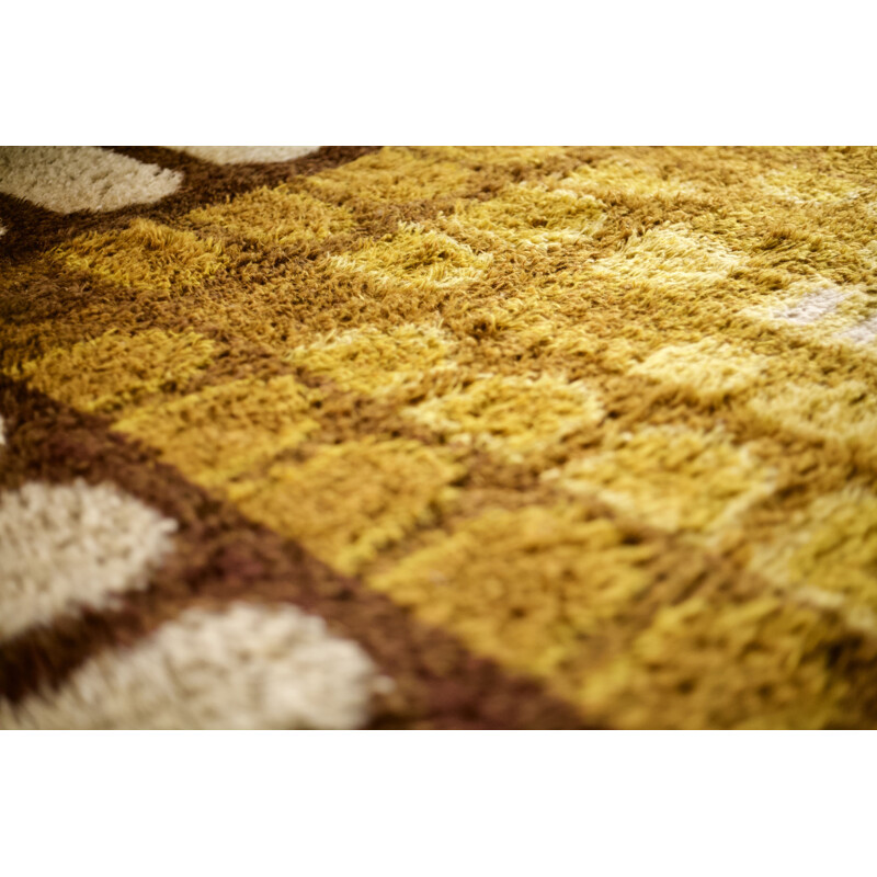Grand tapis scandinave vintage en laine type Rya
