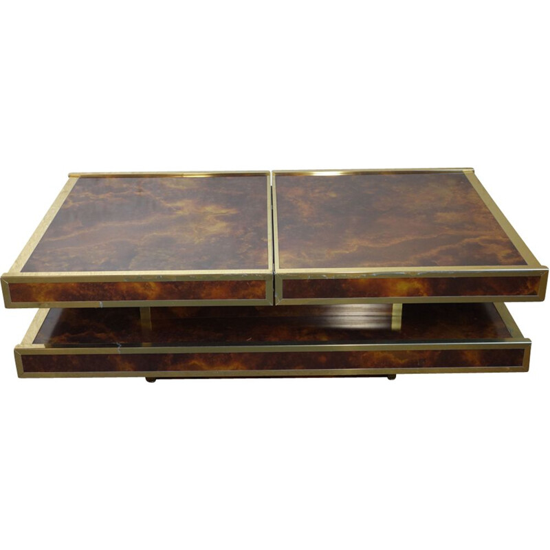 Coffee table and bar in faux burl wood 1970s 