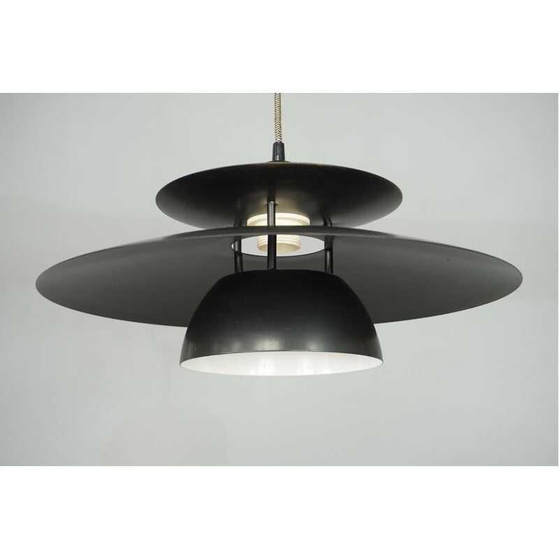 Vintage black lacquered metal pendant light