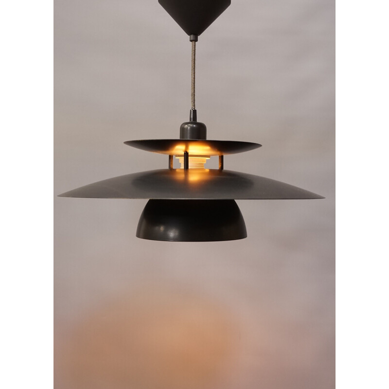 Vintage black lacquered metal pendant light