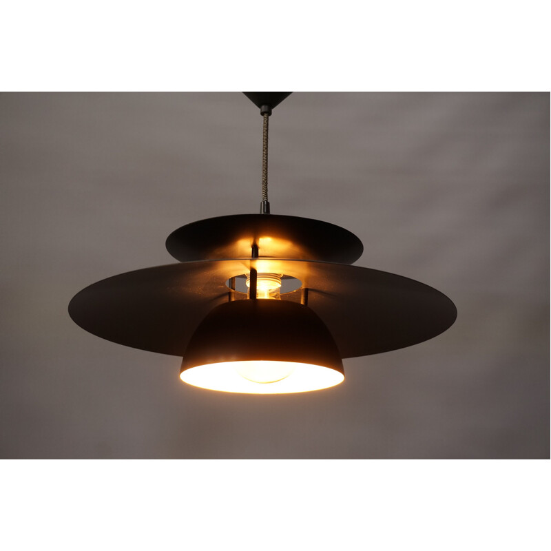 Vintage black lacquered metal pendant light