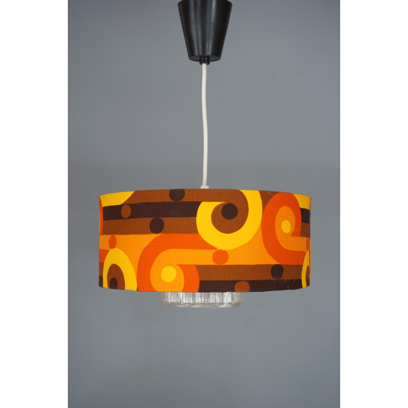 Vintage psychedelic fabric and glass pendant light