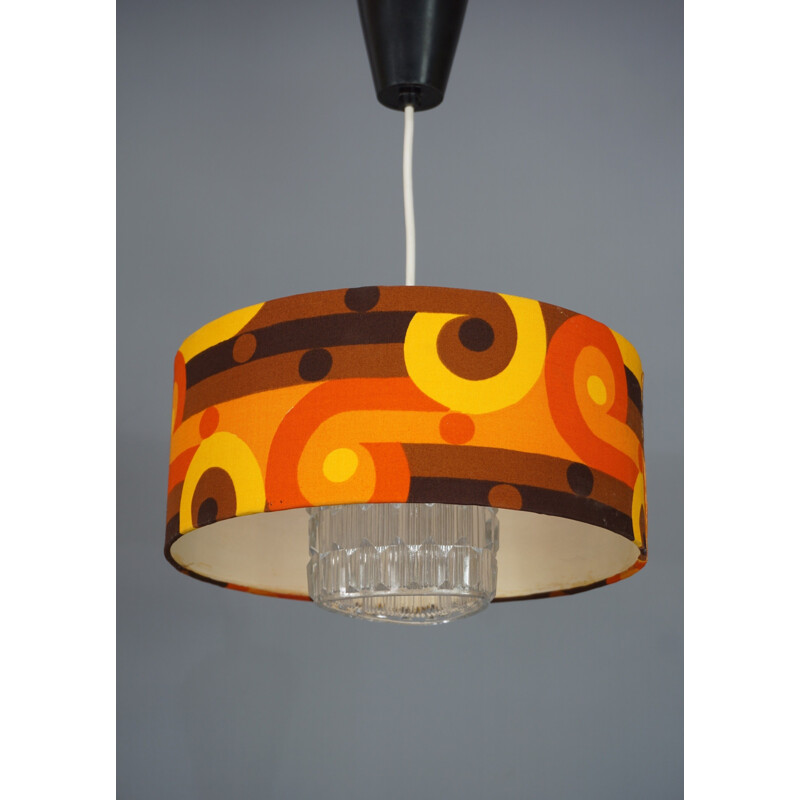 Vintage psychedelic fabric and glass pendant light