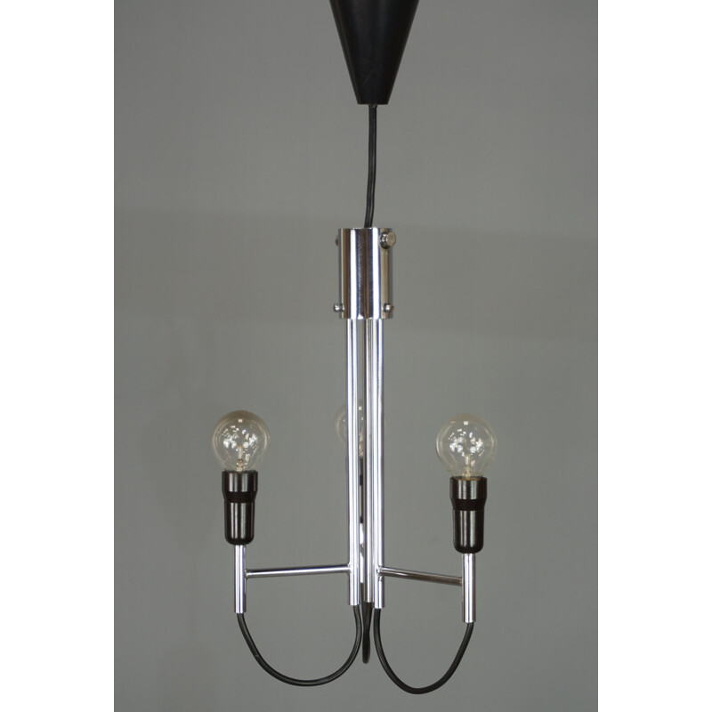 Vintage chromed pendant light in black wire