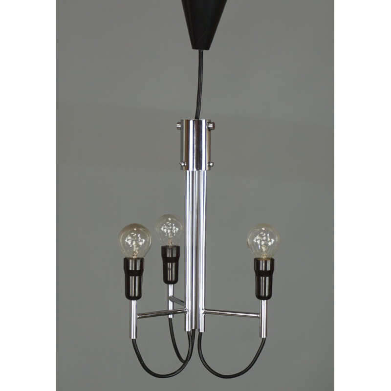 Vintage chromed pendant light in black wire