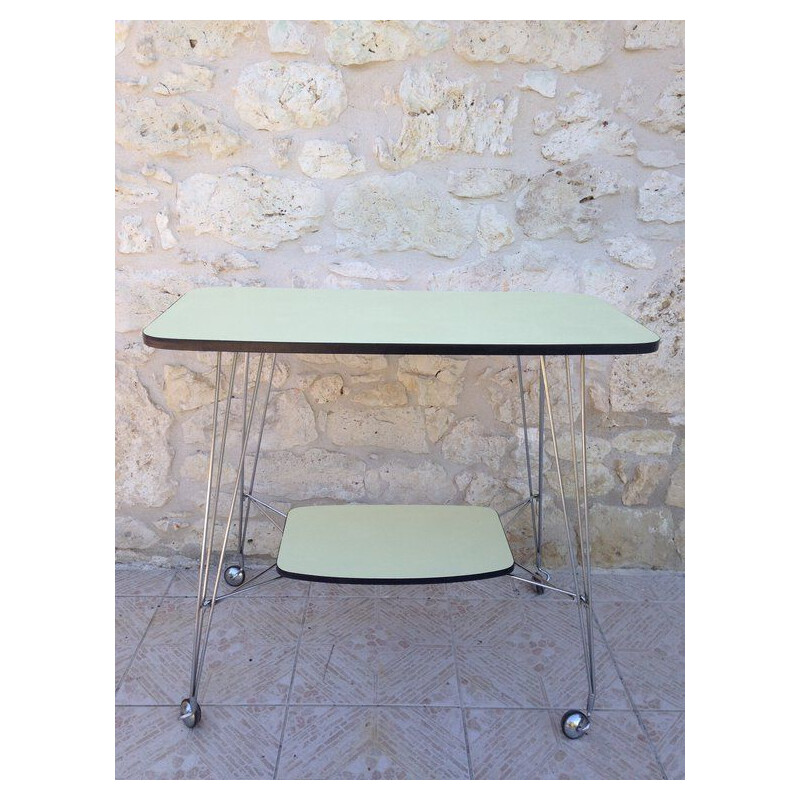 Table d'appoint vintage en formica jaune pastel et noir