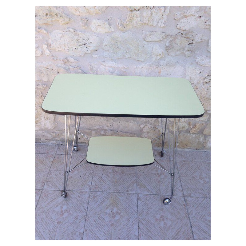 Table d'appoint vintage en formica jaune pastel et noir