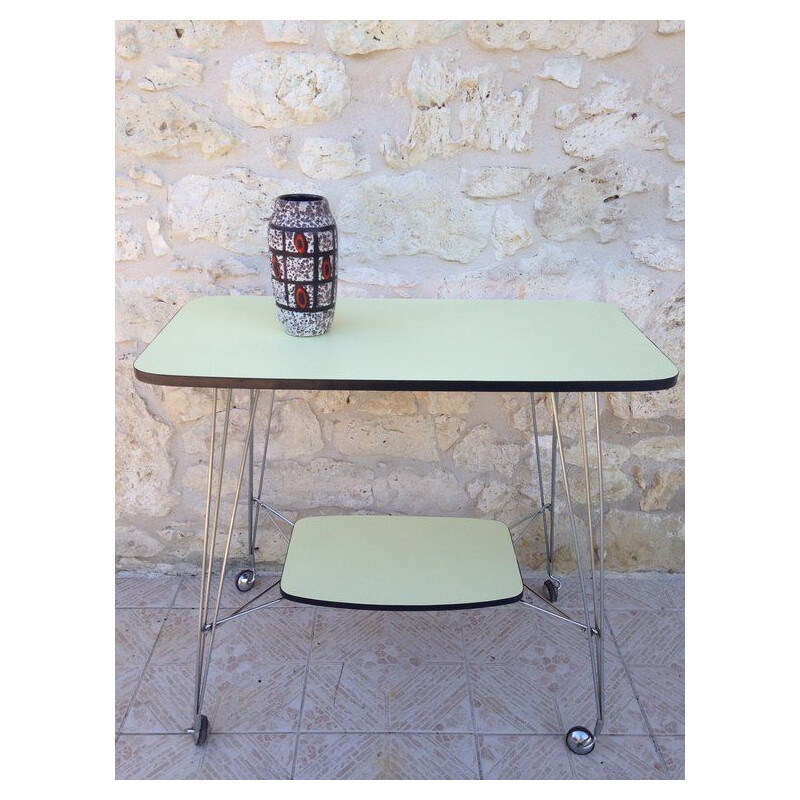 Table d'appoint vintage en formica jaune pastel et noir